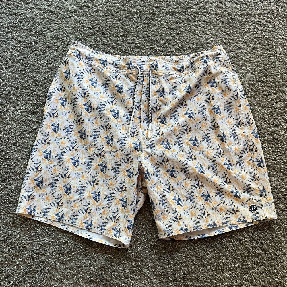 Johnnie-O The Half Elastic 7” Surf Shorts Trunks Grenada Yellow White Blue L